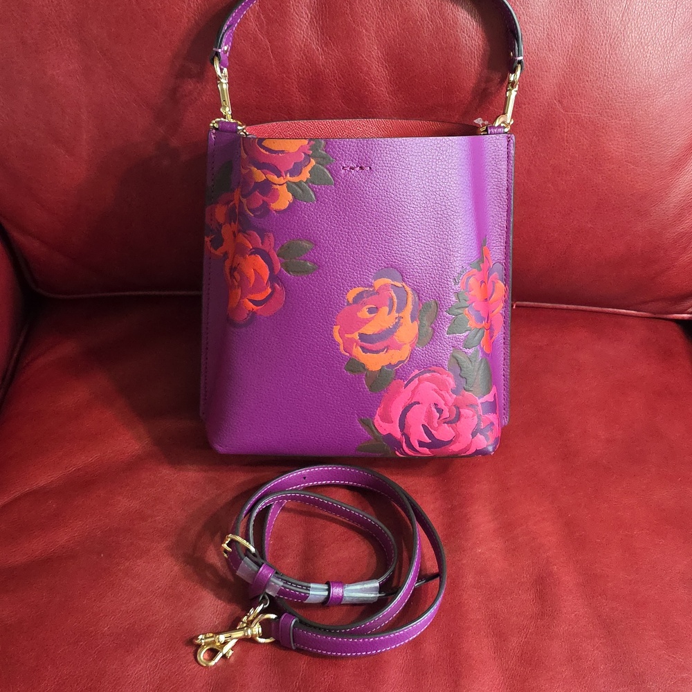 Coach Magenta Purple Red Jumbo Floral Mollie 22 Bucket Bag - Picture 3 of 12